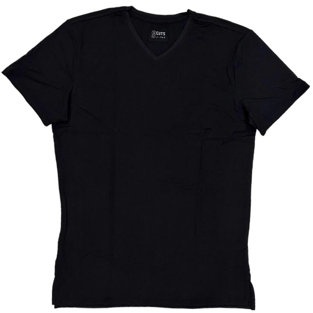 Cuts Clothing Men's Split Hem V-Neck 4 Way Stretch PYCA Pro Tee T-Shirt in Black